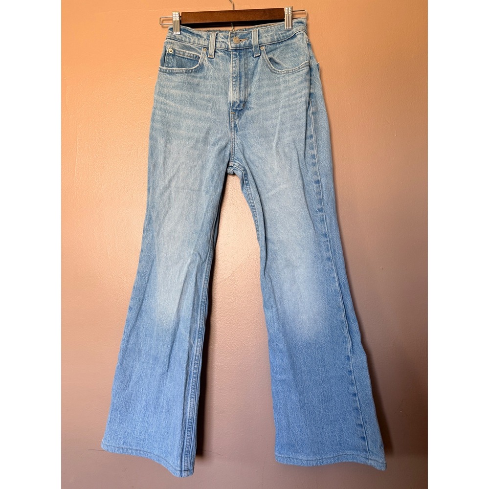 Levis‎ Premium 70s High Flare Jeans Size 24 Light Wash Blue Denim High Waist